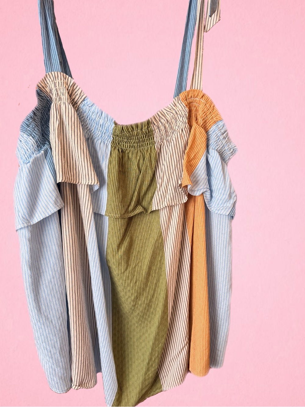LC Lauren Conrad Multicolor Striped Ruffle Tank - Blue, Green, Cream